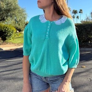 Vintage Blair Boutique mint / turquoise knit short sleeve sweater women’s large